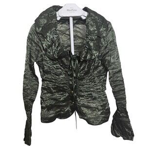 Maria Grazia Severi Y2K Vintage Green Metallic Jacket‎ IT 48 Jewel Button Italy